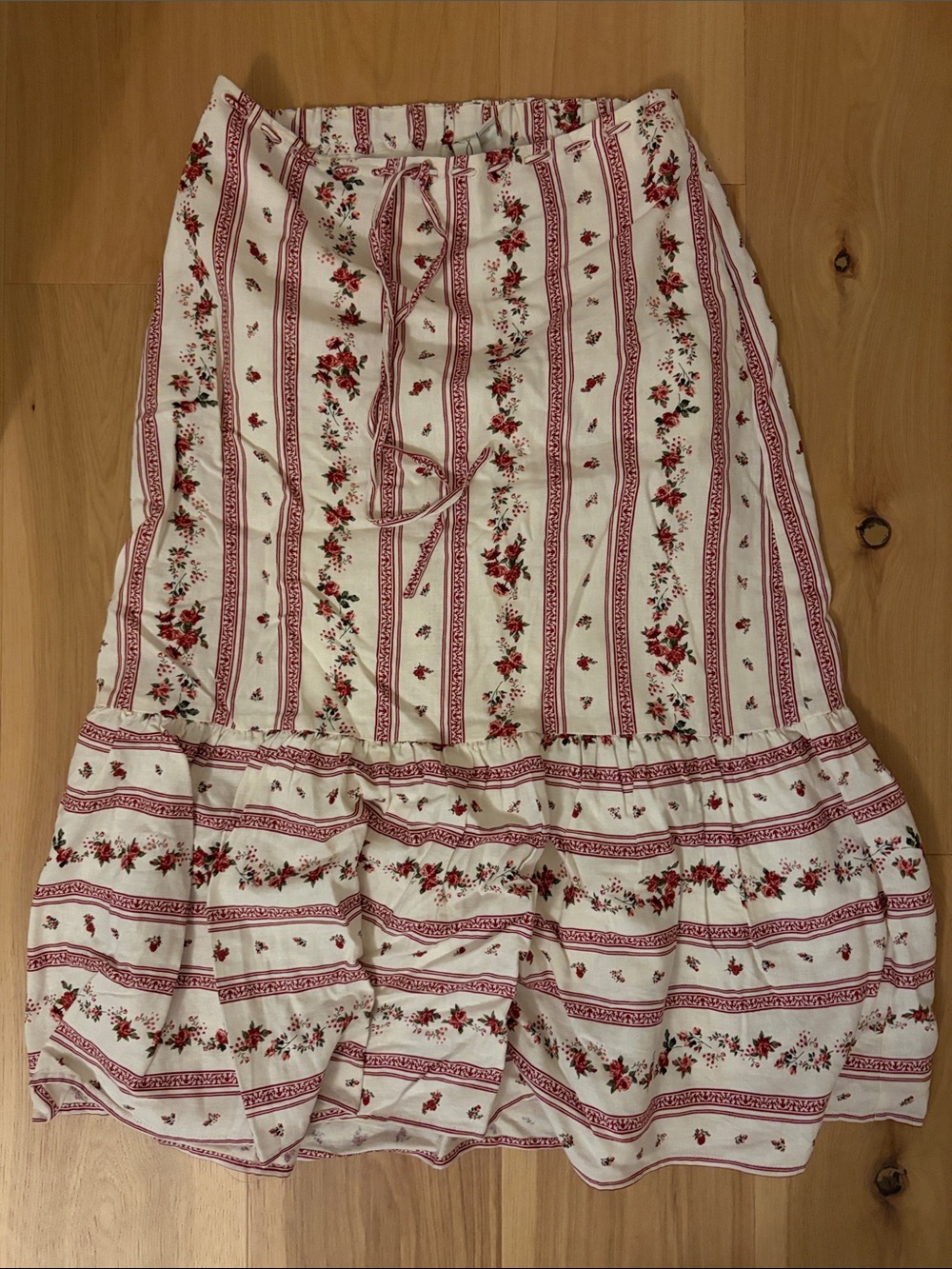 Joie Cream Midi Skirt with Red Floral Stripe